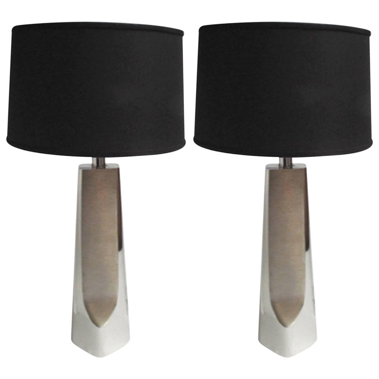 Pair of Sculptural Nickel Lamps by Laurel For Sale