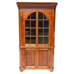 Antique American Walnut Foliage Vine Inlaid Corner Cupboard w/ Arched Doors, SC, C. 1800