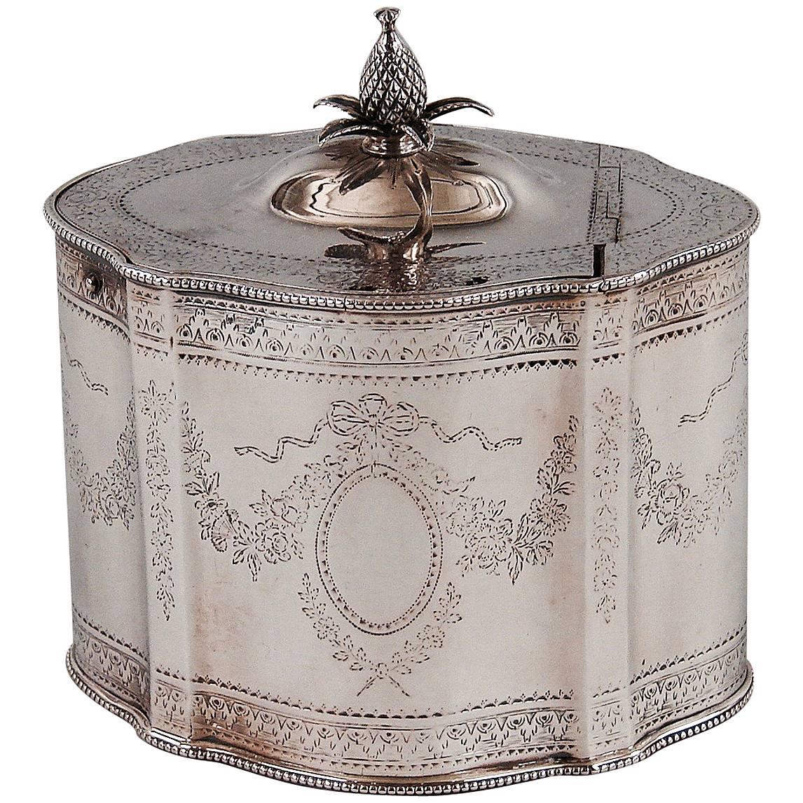 George III Sterling Silver Tea Caddy London 1783-1784 by Thomas Daniell