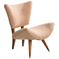 Carlo Hauner Attribuzione, Sedia da salotto, Wood, Ottone, Tessuto, Italia, anni '50