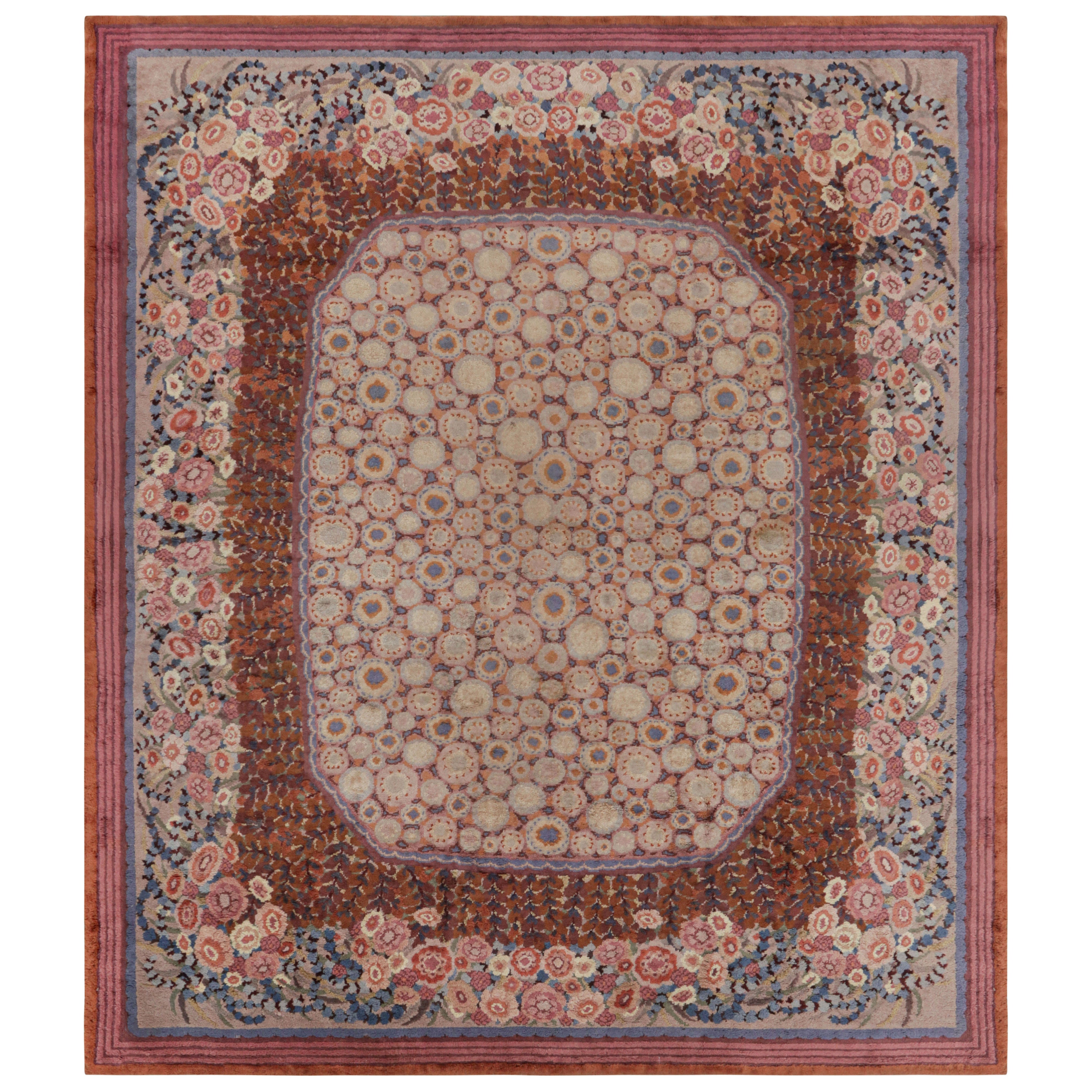 Antique Savonnerie French Art Deco Rug, Salmon with Florals - Rug & Kilim For Sale