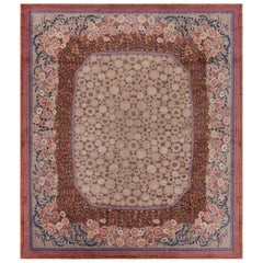 Antique Savonnerie French Art Deco Rug, Salmon with Florals - Rug & Kilim