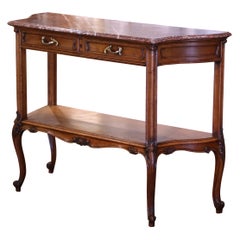 Antique 19th Century French Louis XV Marble Top Carved Walnut Server Desserte Table