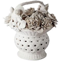 Early 20th Century Biscuit Porcelain Basket of Flowers