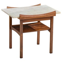 Brazilian Designer, Side Table, Wood, Marble, Brazil, 1960s
