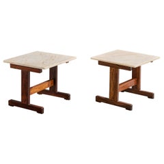 Brazilian Designer, Side Tables, Wood, Marble, Brazil, 1960s