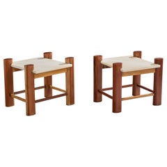 Brazilian Designer, Side Tables, Wood, Marble, Brazil, 1960s