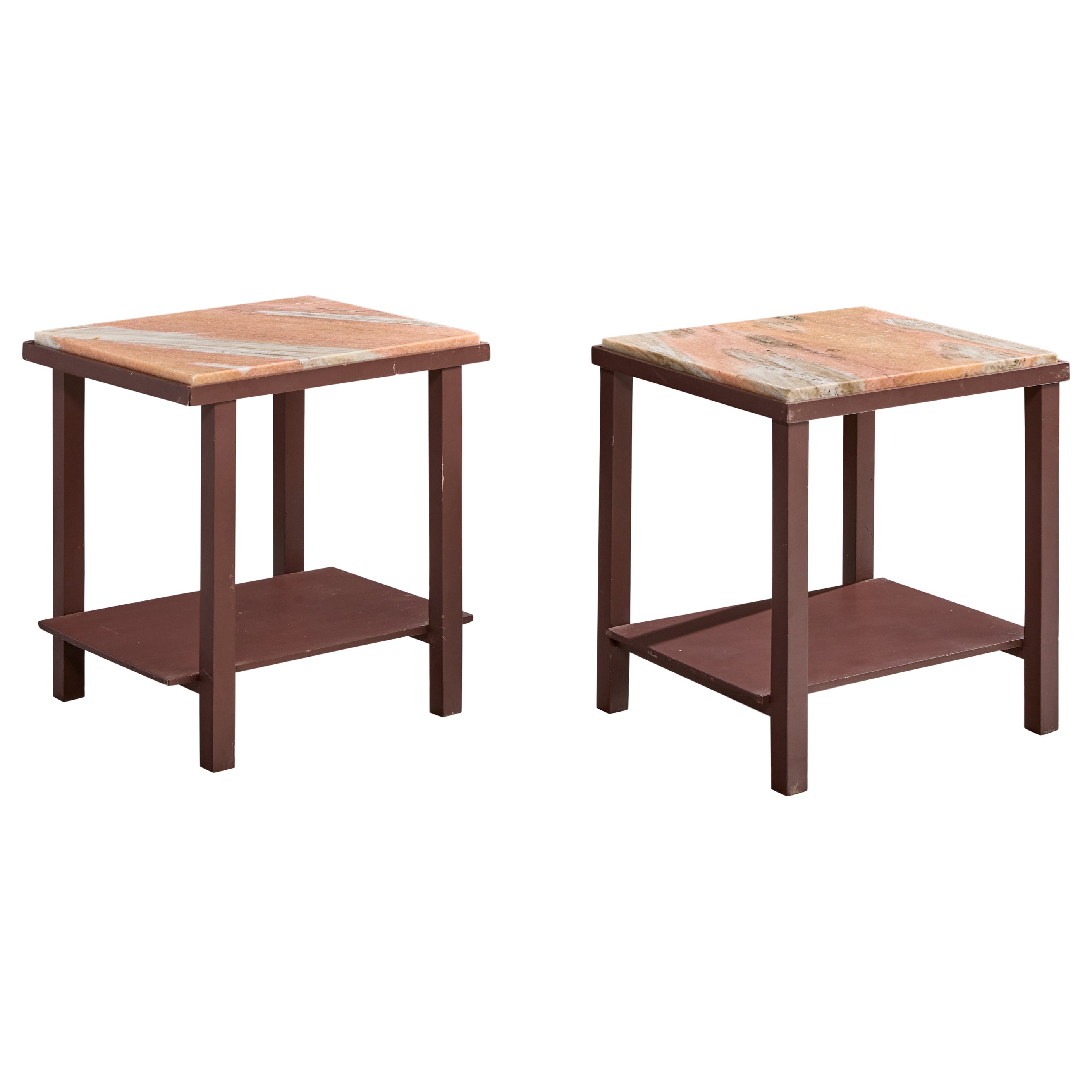 Brazilian Designer, Side Tables, Wood, Marble, Brazil, 1960s