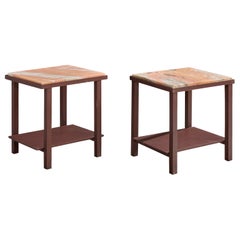 Brazilian Designer, Side Tables, Wood, Marble, Brazil, 1960s