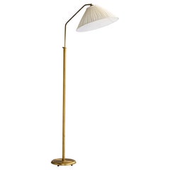 Swedish Designer, Floor Lamp, Brass, Fabric, Sweden, 1940s