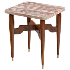 Brazilian Designer, Side Table, Wood, Brass, Marble, Brazil, 1950s