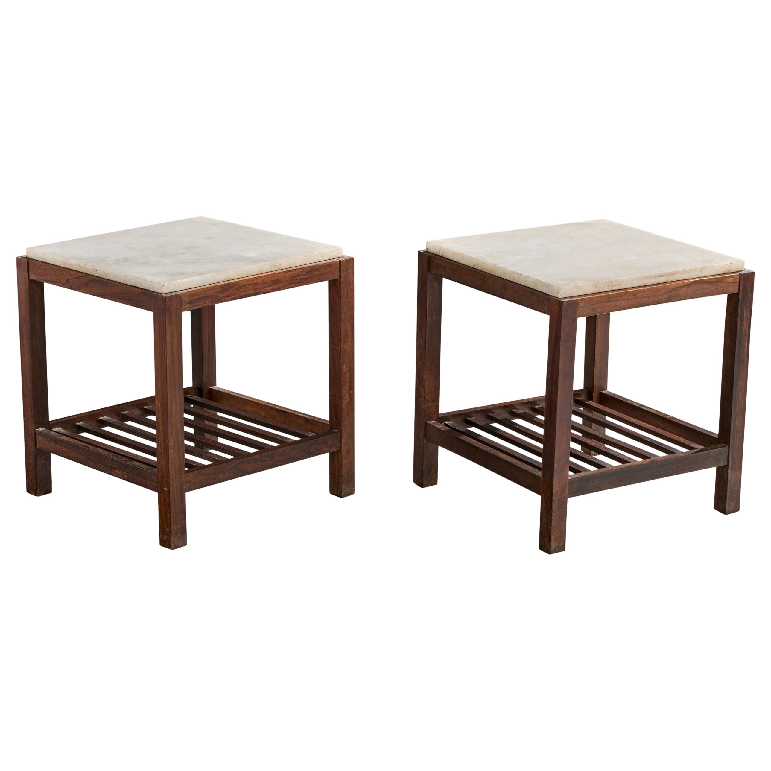 Diseñador brasileño, Mesa auxiliar, Madera, Mármol, Brasil, Años 50