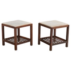 Brazilian Designer, Side Table, Wood, Marble, Brazil, 1950s