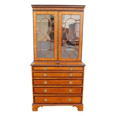 English Chippendale Mahogany & Satinwood Fall Front Secretary w/ Bookcase C 1780