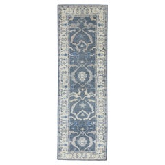 Turkish Oushak Rug Blue & Cream Handwoven Rug 2'11" x 9'2"