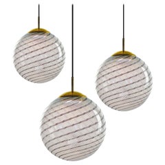 Gaia Trittico3 Murano White Black Mezza Filigrana glass sphere, Piattelli Design
