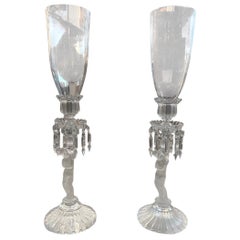 Paire de lustres/bougeoirs enfant en verre transparent et dépoli Baccarat