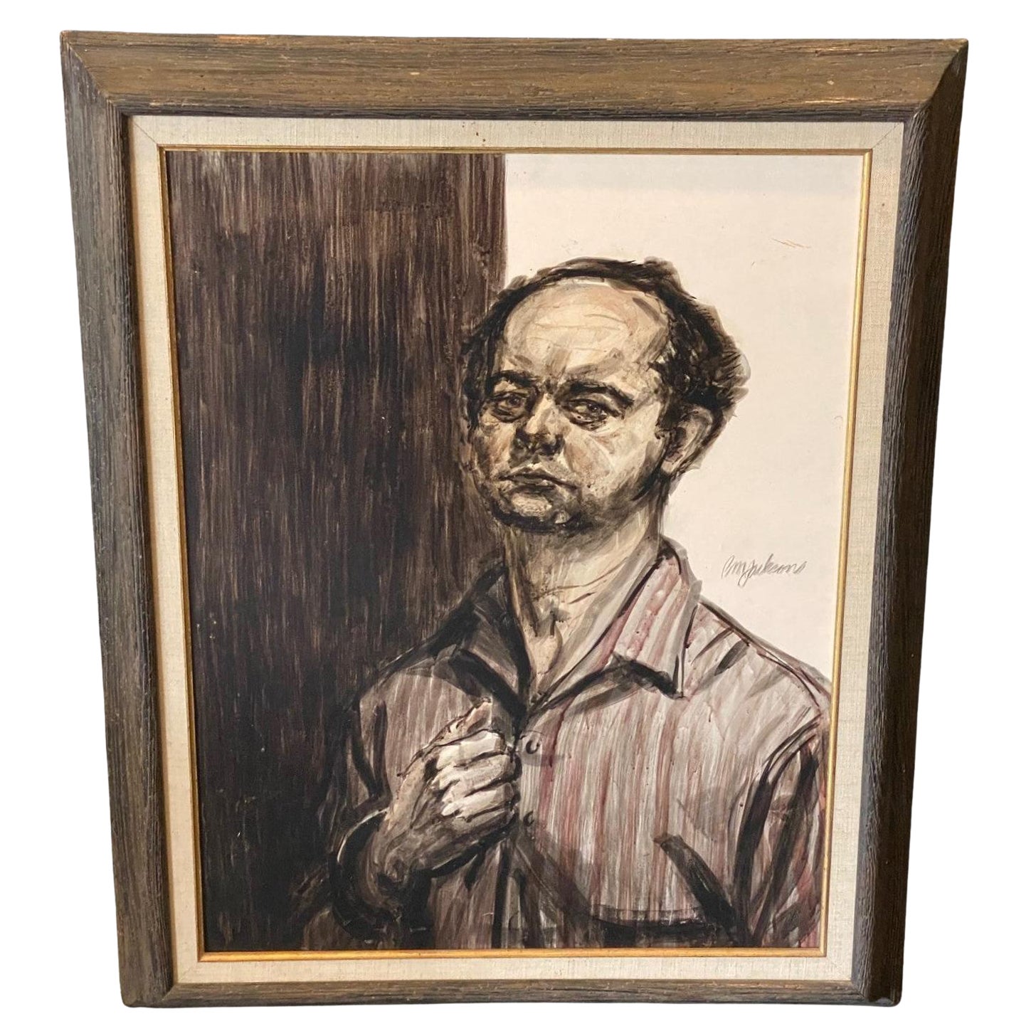 Quadro d'arte incorniciato con ritratto modernista californiano firmato, risalente alla metà del secolo scorso