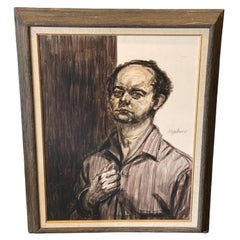Quadro d'arte incorniciato con ritratto modernista californiano firmato, risalente alla metà del secolo scorso