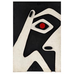 Mid-century  Abstract Wood Relief Wall Sculpture Picasso Inspired