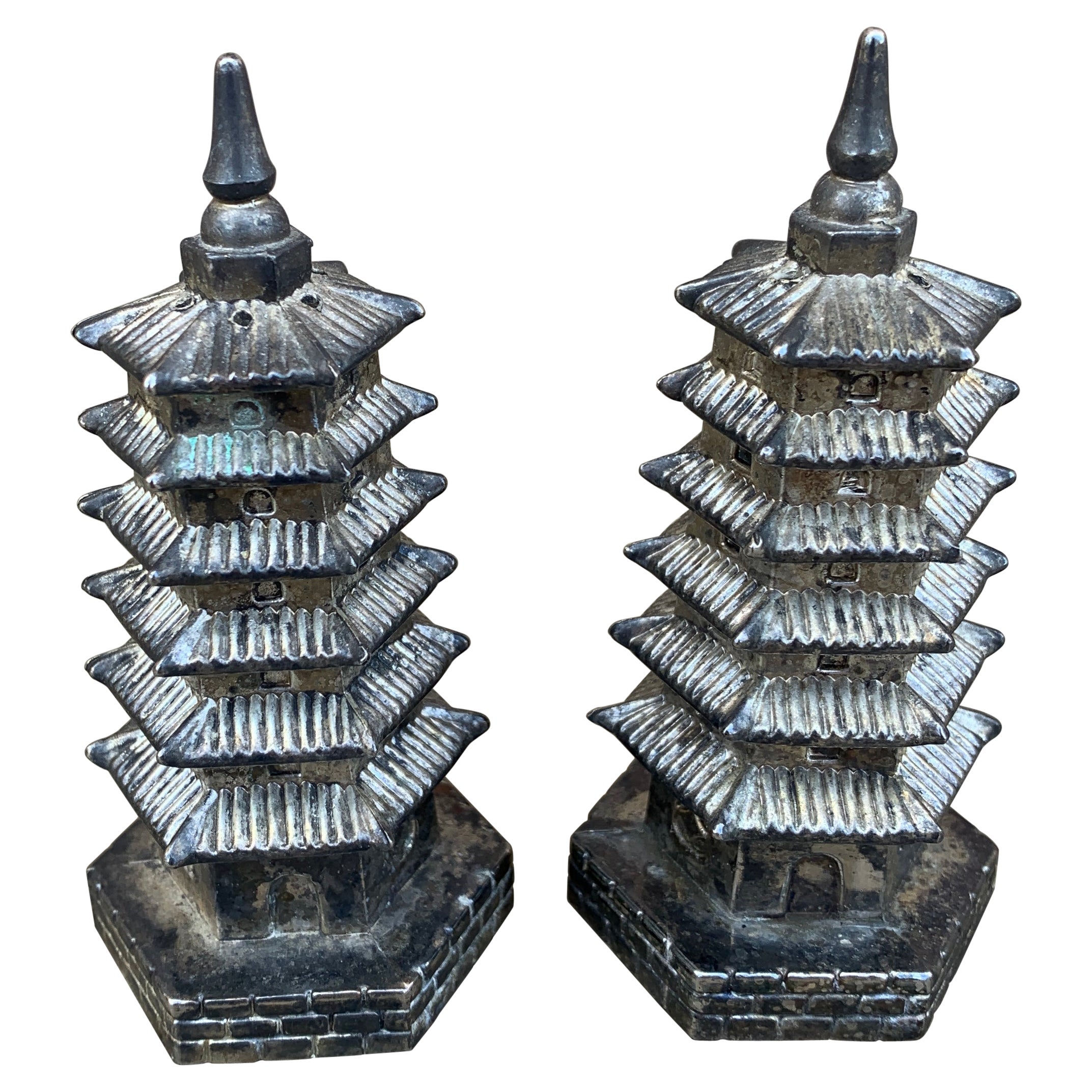 Porta sale e pepe Godinger Chinoiserie Pagoda in argento in vendita