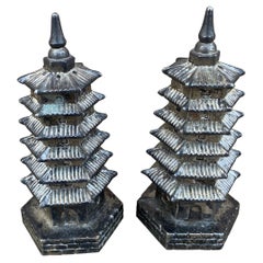 Silver Godinger Chinoiserie Pagoda Salt and Pepper Shakers