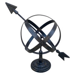 Reloj de sol armilar inglés vintage de hierro negro para jardín