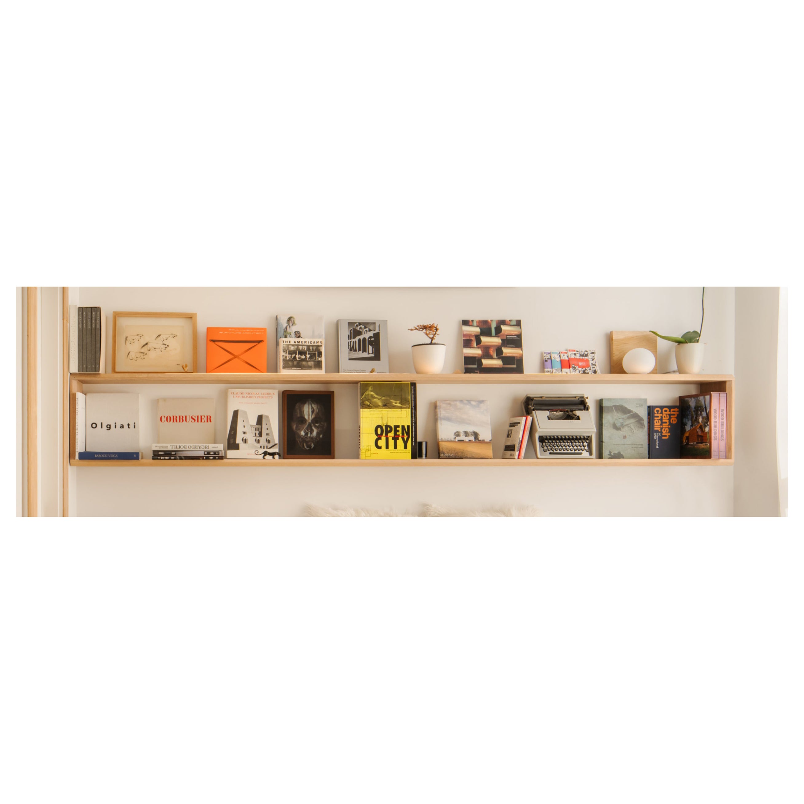 Extra Long White Oak Solid Display Shelve