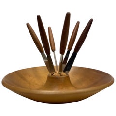 Bol vintage en bois avec 6 couteaux à fruits Carl Auböck