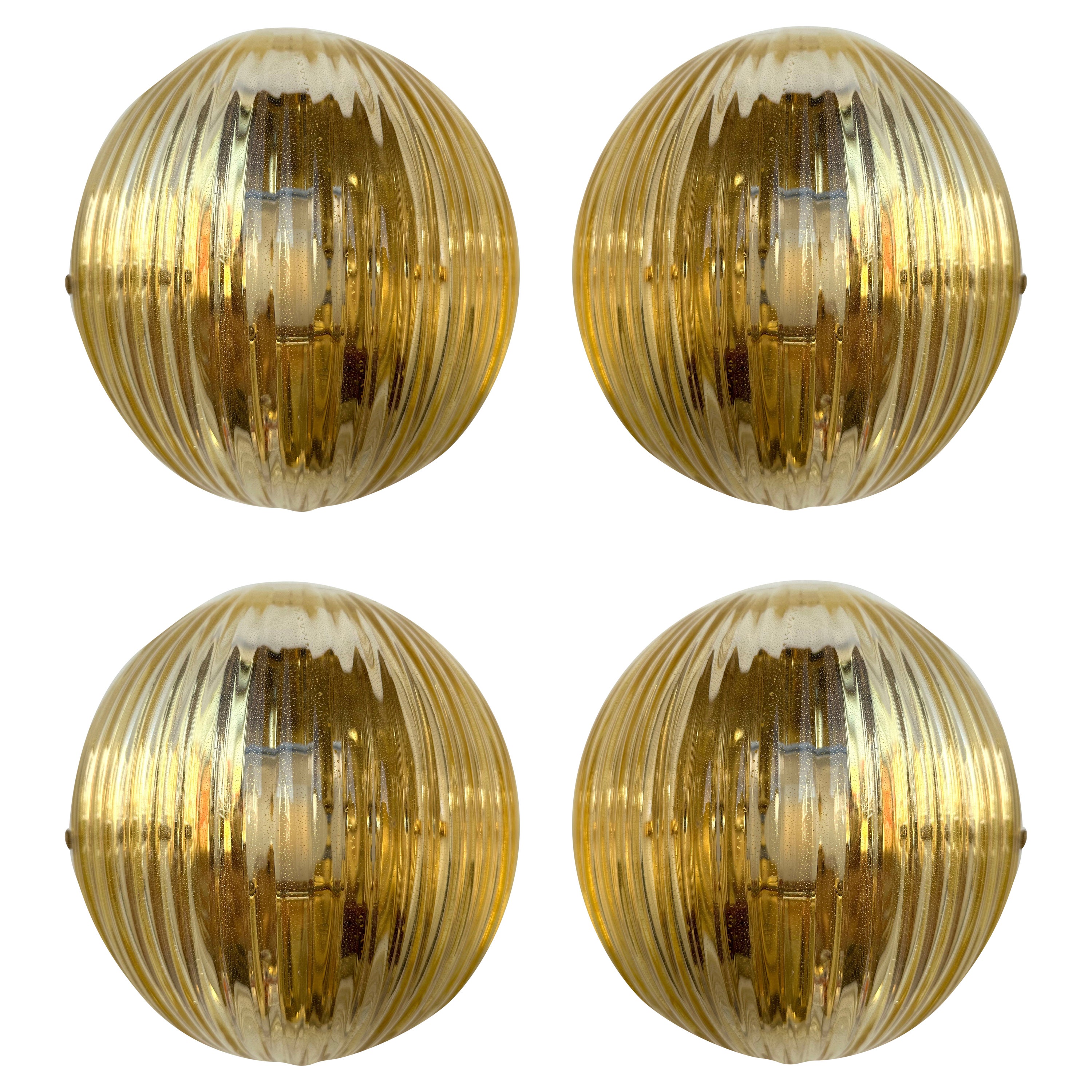 Contemporary Pair of Gold Leaf Murano Glass Half Ball Sconces, Italy, 2000s