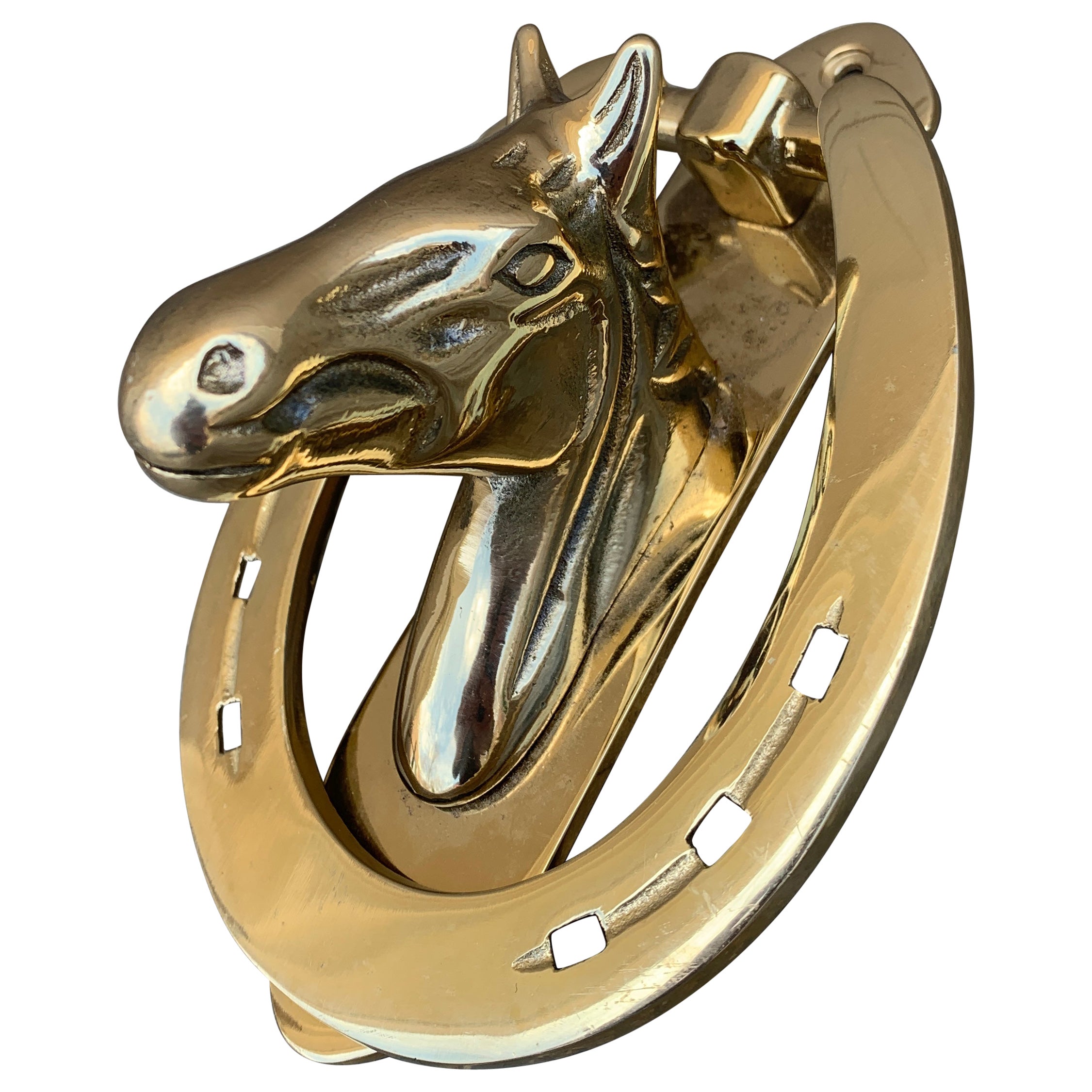 Vintage English Country Cast Brass Equestrian Horse Door Knocker
