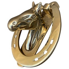 Vintage English Country Cast Brass Equestrian Horse Door Knocker