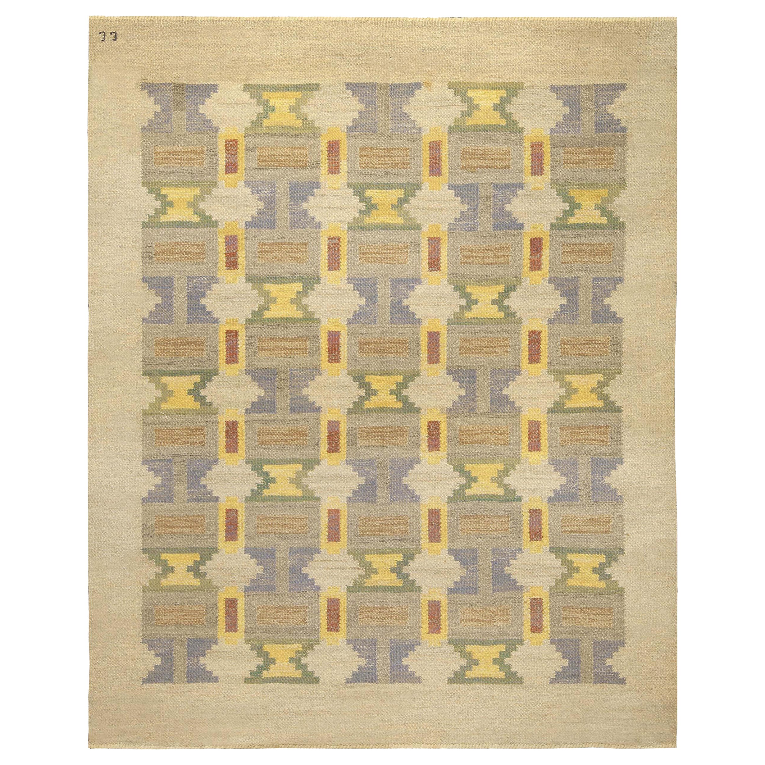 "Soldis" (Sun Haze) Vintage Swedish Flat-Weave Rug by Judith Johansson