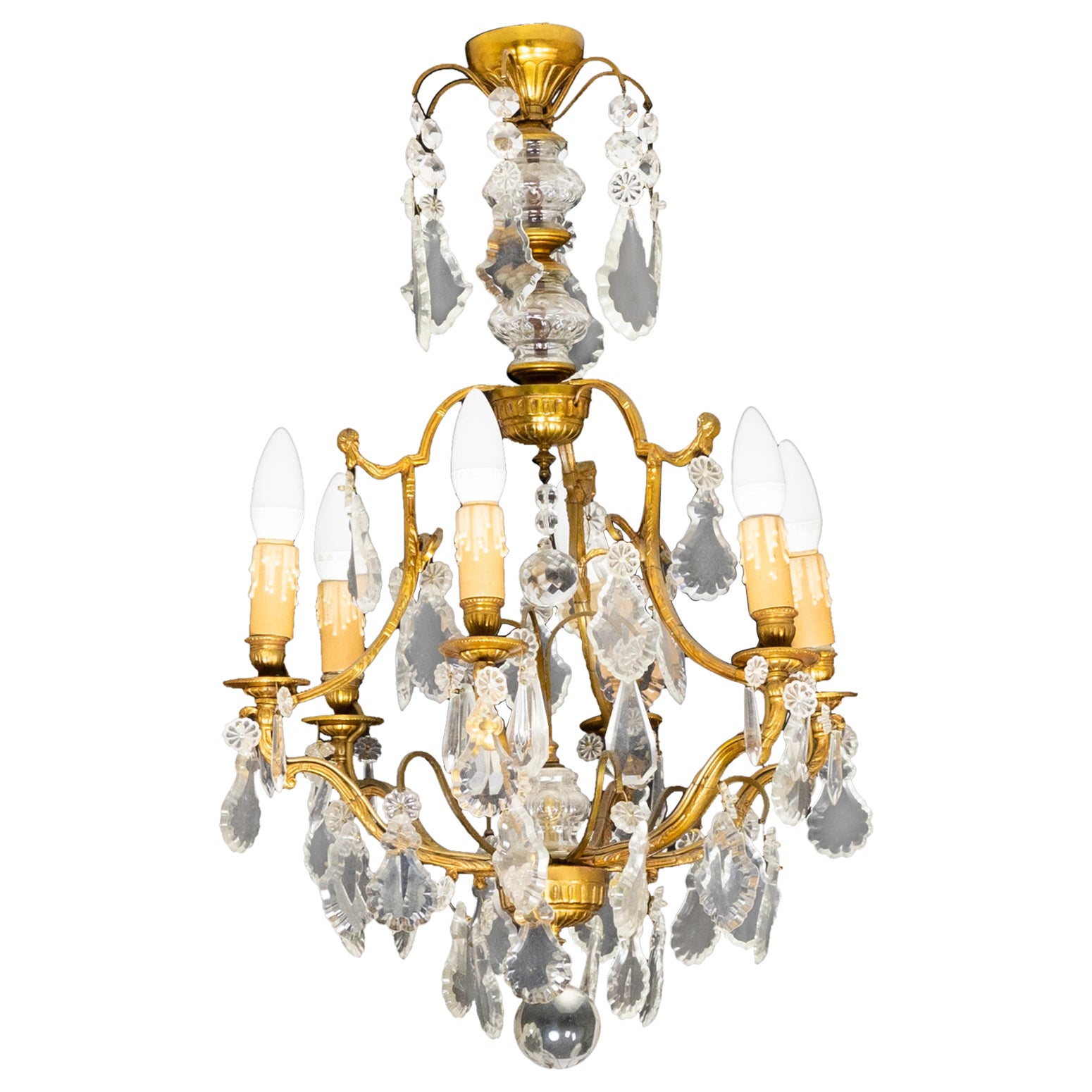 Louis XV Bronze Crystal Chandelier, Six Lights, 19th Century