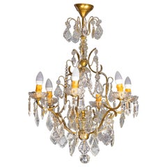 Louis XV Bronze Crystal Chandelier, Six Lights, 1800s