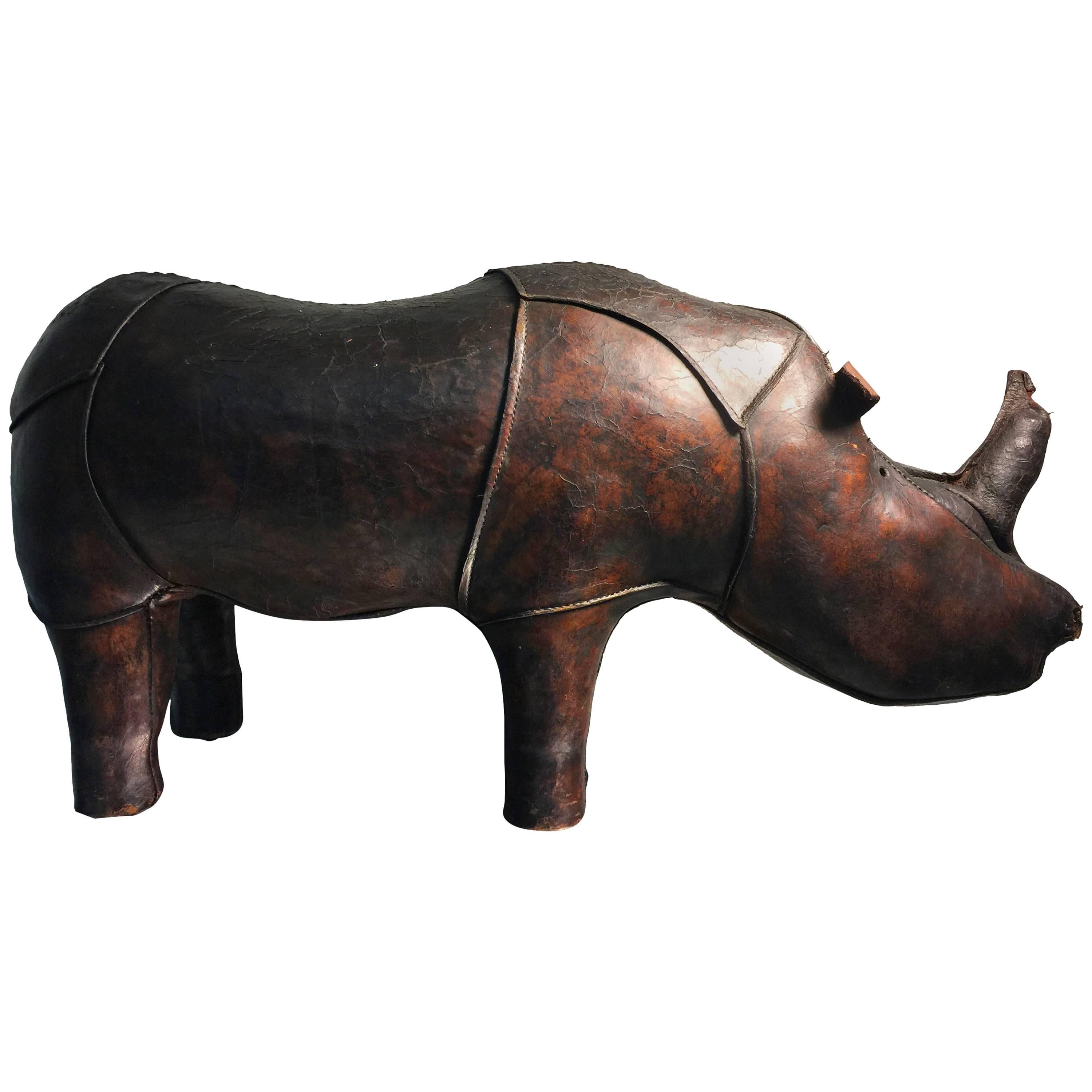 Magnificent Vintage Abercrombie and Fitch Leather Rhino Sculpture For Sale