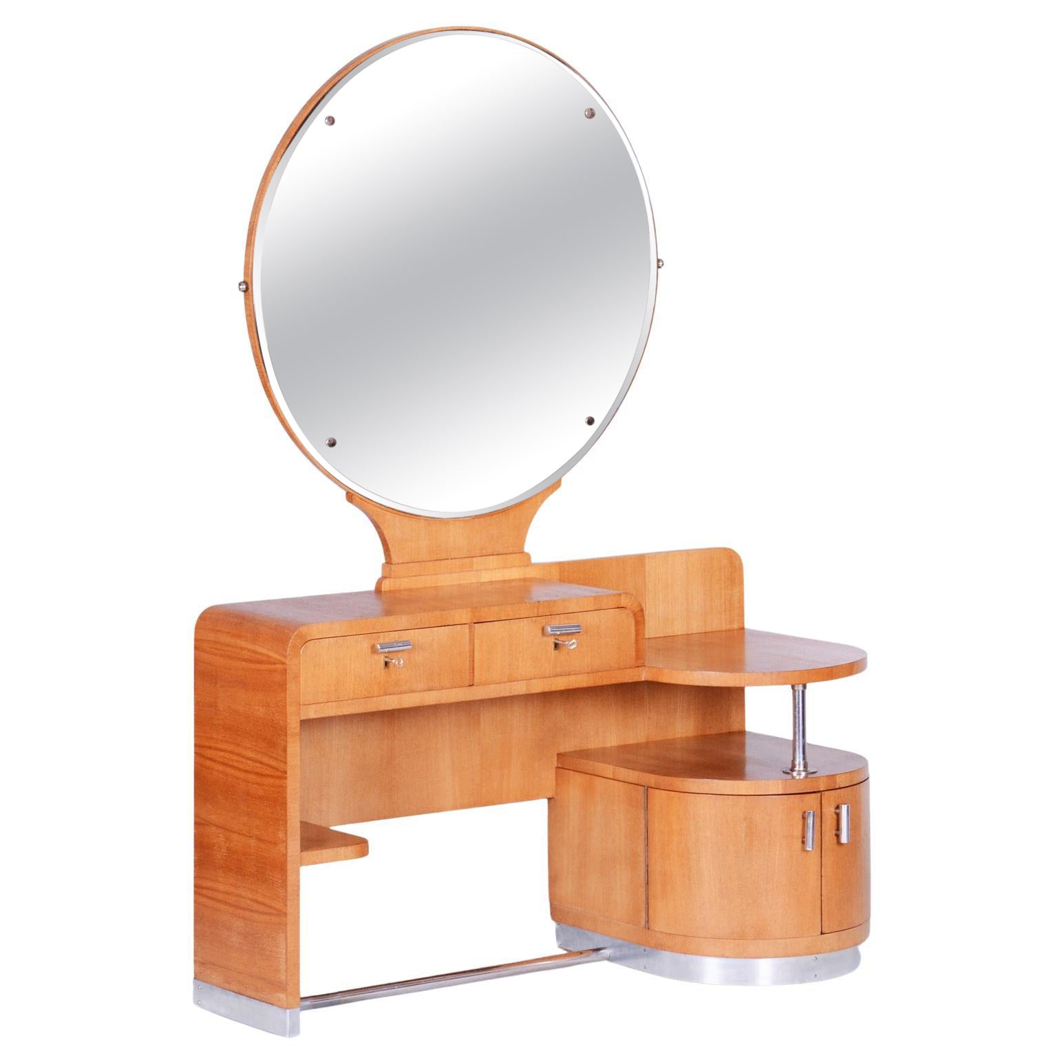 Original Art Deco Dressing Mirror, Ash, Revived Polish, Glass, Czech, 1930s