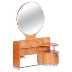 Vintage Original Art Deco Dressing Mirror, Ash, Revived Polish, Glass, Czech, 1930s