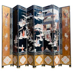 Chinese export eight panel hand painted coromandel screen