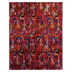 Rug & Kilim’s Modern Rug in Red, Blue and Black Diamond Geometric Patterns
