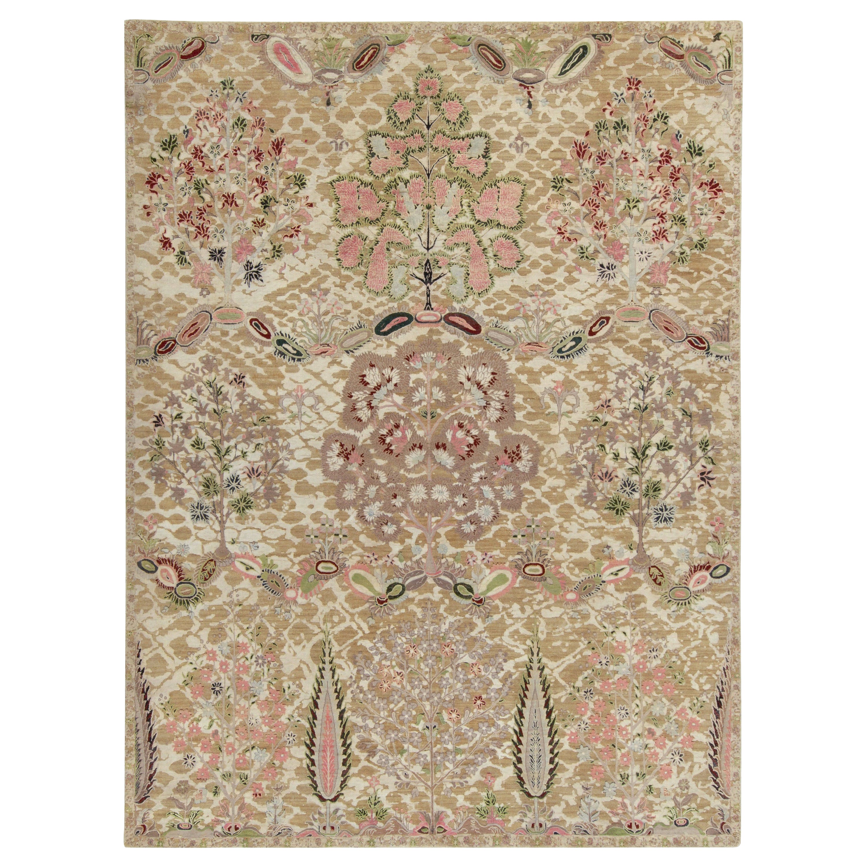 Alfombra de estilo clásico Rug & Kilim en estampado floral verde, rosa y marrón beige