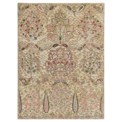 Alfombra de estilo clásico Rug & Kilim en estampado floral verde, rosa y marrón beige