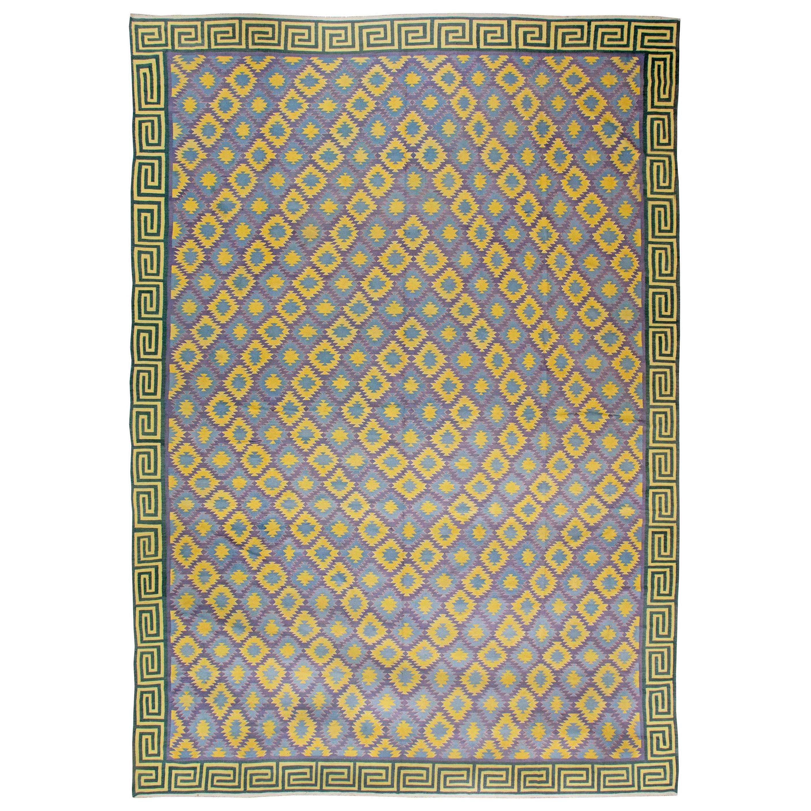 Doris Leslie Blau Oversized Midcentury Indian Dhurrie Cotton Rug