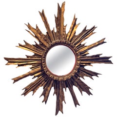 Stunning Beautiful Starburst Sunburst Gilded Wood Mirror Italy, circa 1920s