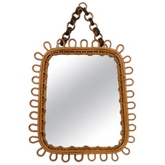 Midcentury Wall Mirror Rattan and Bamboo Franco Albini Style, Italy 1960s