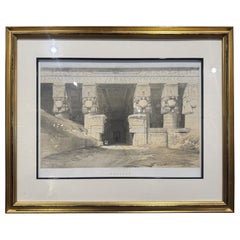 Incisione classica inglese della metà del XIX secolo "Dendura" in cornice dorata con vetro