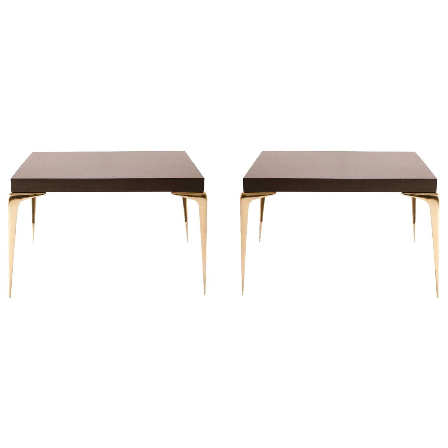 Colette Brass Occasional Tables in Walnut by Montage, Pair