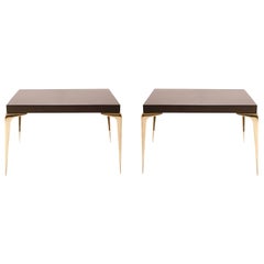 Colette Brass Occasional Tables in Walnut by Montage, Pair