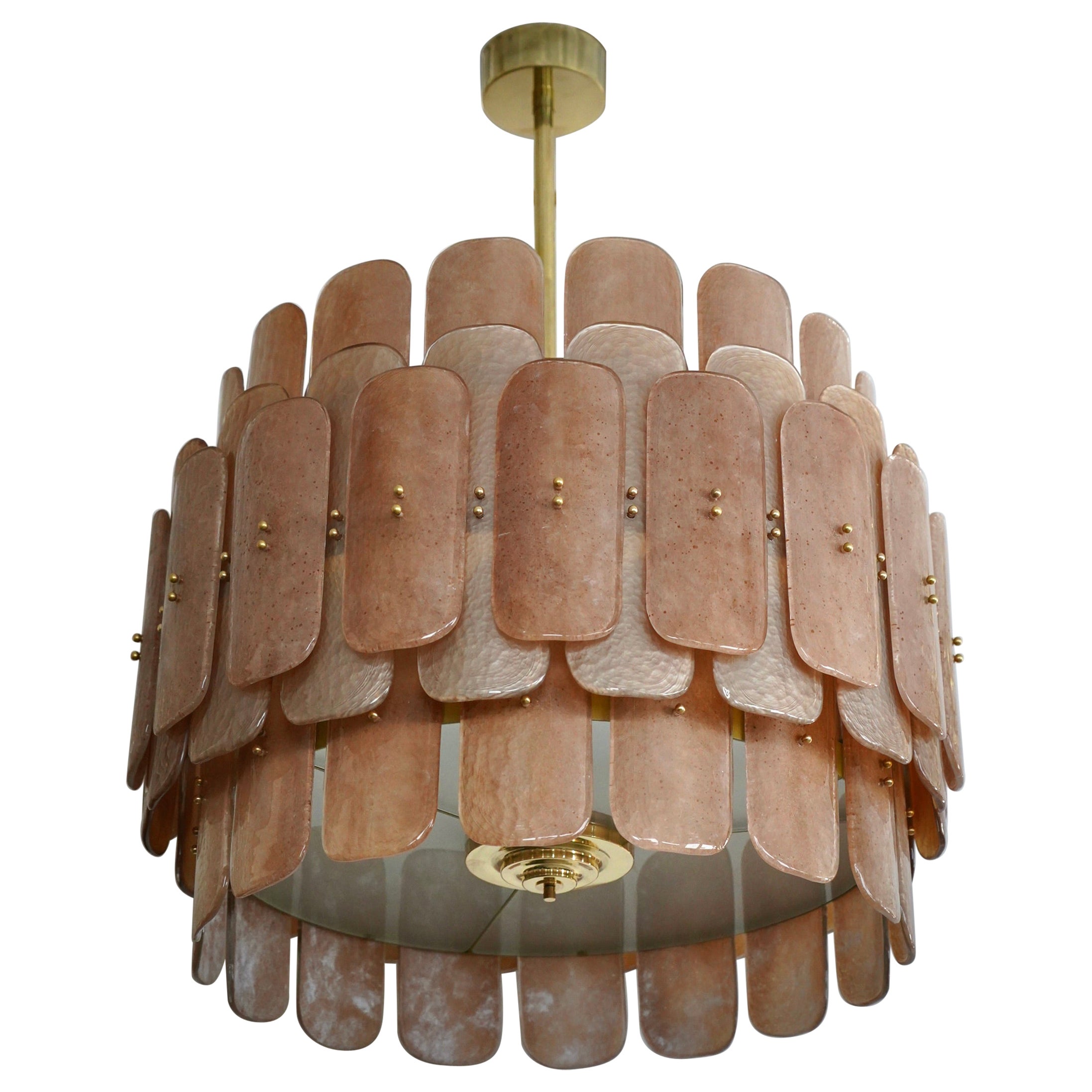 Murano Tobacco Art Glass and Brass Round MidCentury Chandelier and Pendant, 2020