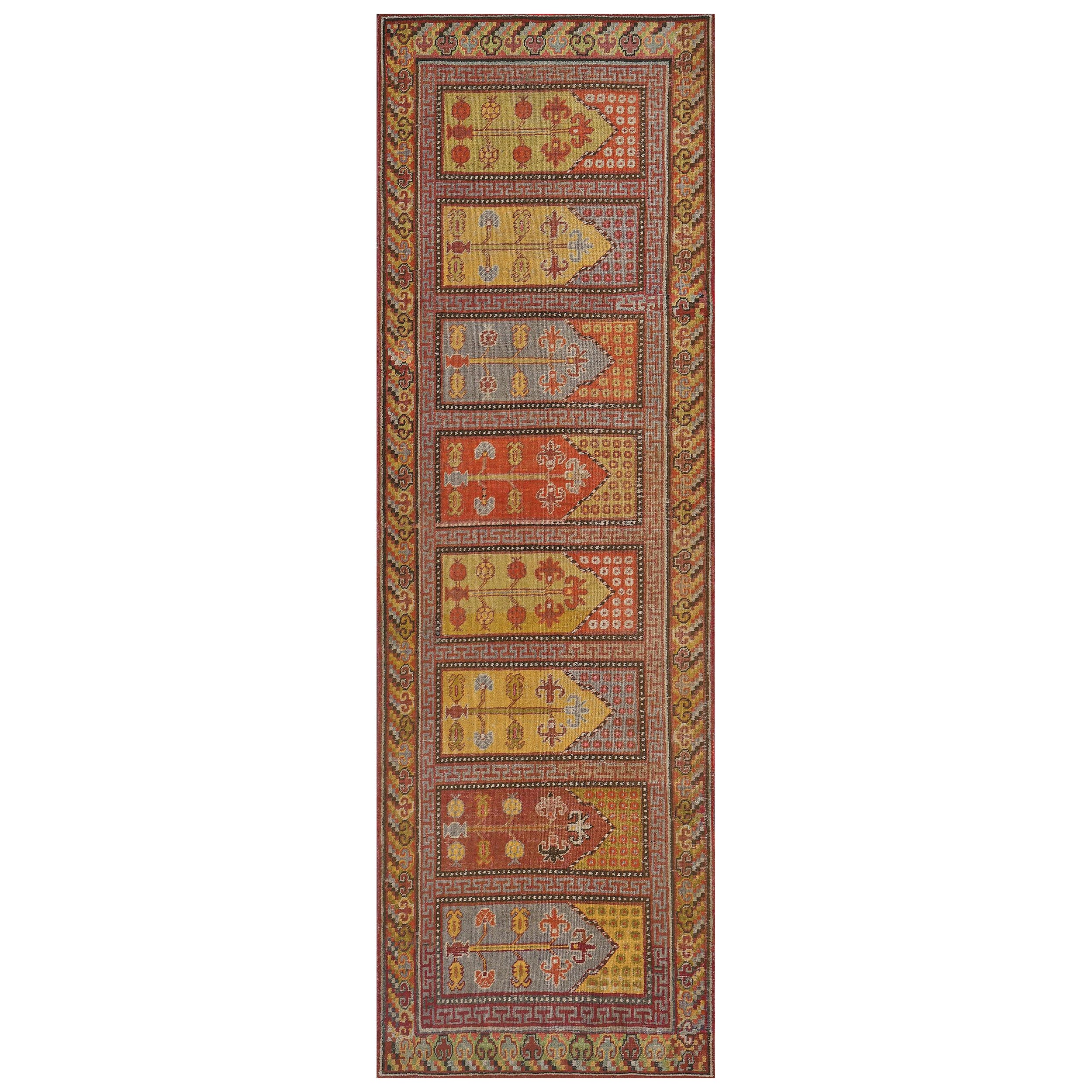 Handmade Antique Traditional Woool Red Khotan Runner Wall Hanging